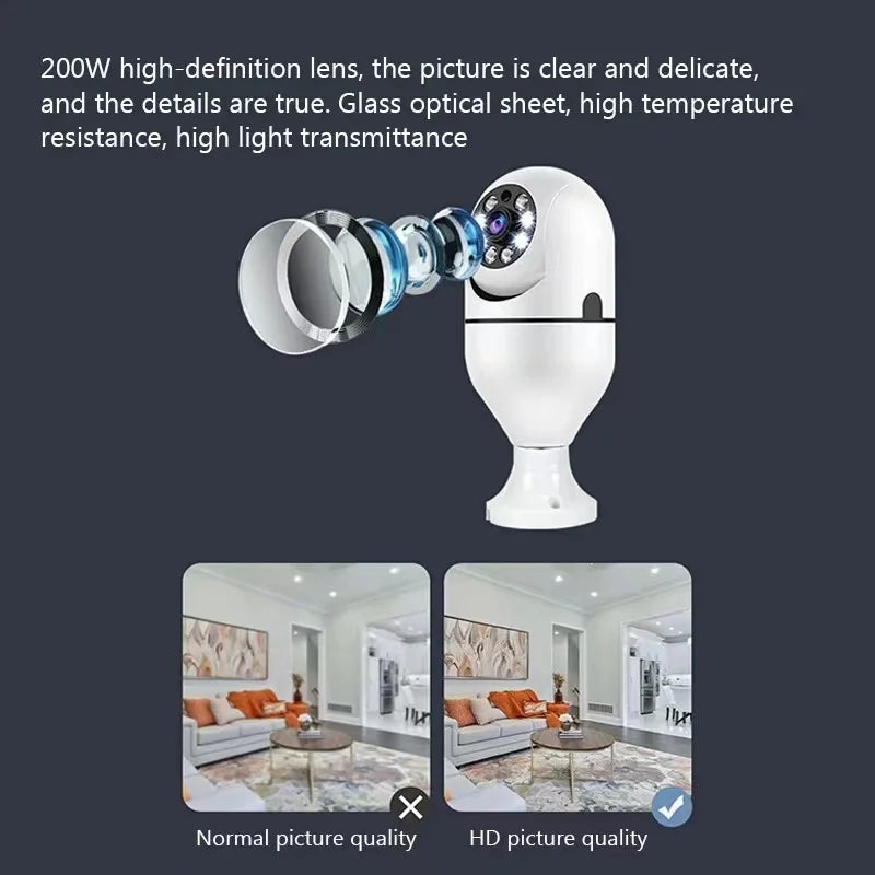 Caméra Ampoule E27 WiFi Intelligente - Surveillance HD Sans Fil Sécurité Maison