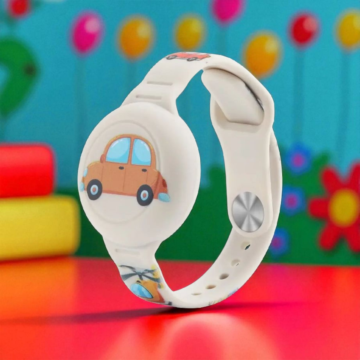 Bracelet AirTag beige résistant à l'eau en silicone souple pour enfants
