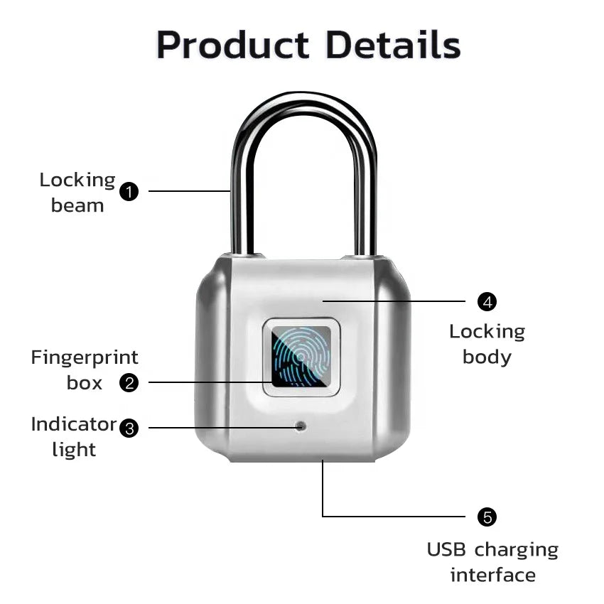 Cadenas intelligent rechargeable USB autonomie 12 mois sans clé ni code. Gadjet-maison