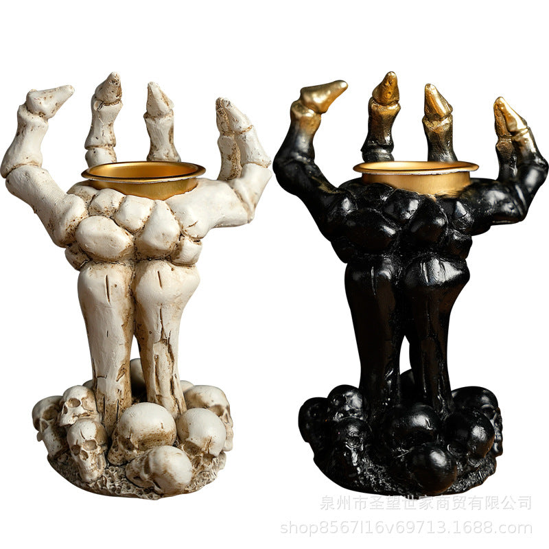 Détaille des deux variante blanc et noir, bougeoir Halloween. Gdajet-maison