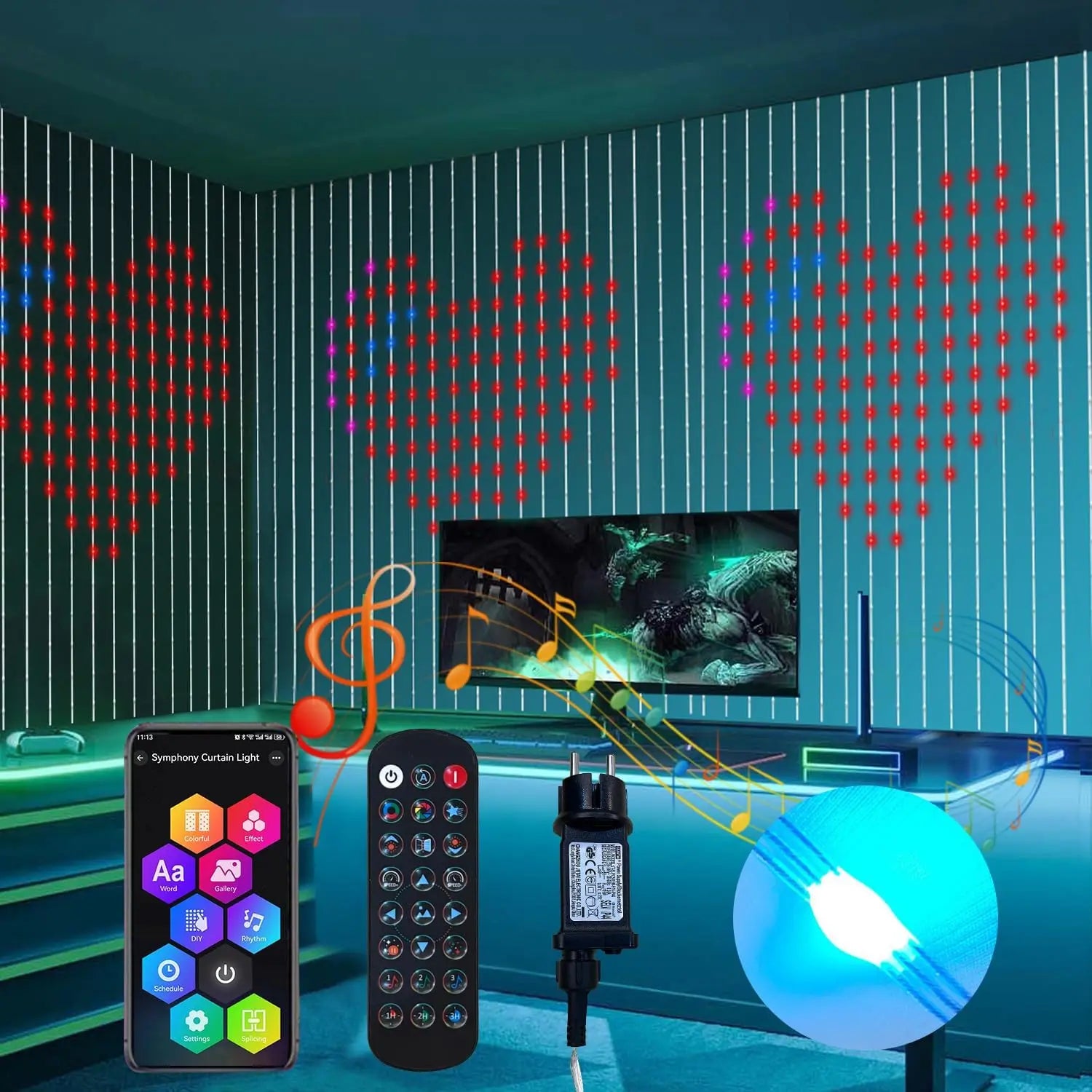 Guirlande LED connectée décoration murale chambre salon ambiance colorée personnalisable. Gadjet-maison