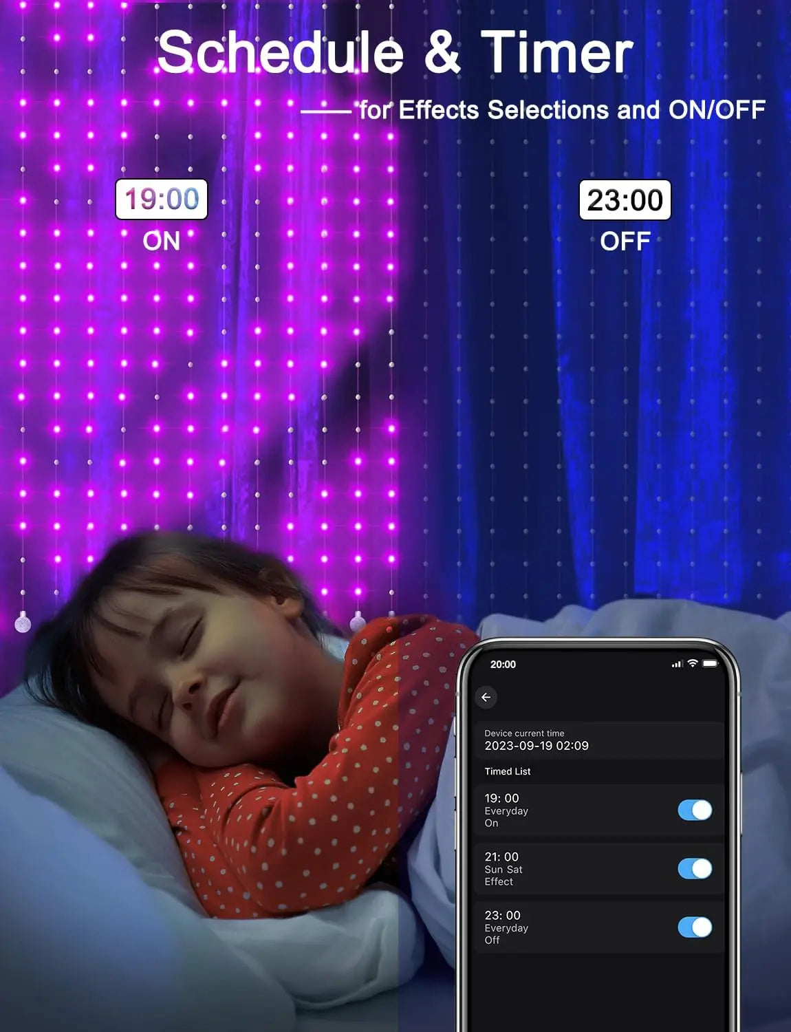 Rideau lumineux LED RGB pixel addressable 16 millions couleurs contrôle smartphone. Gadjet-maison