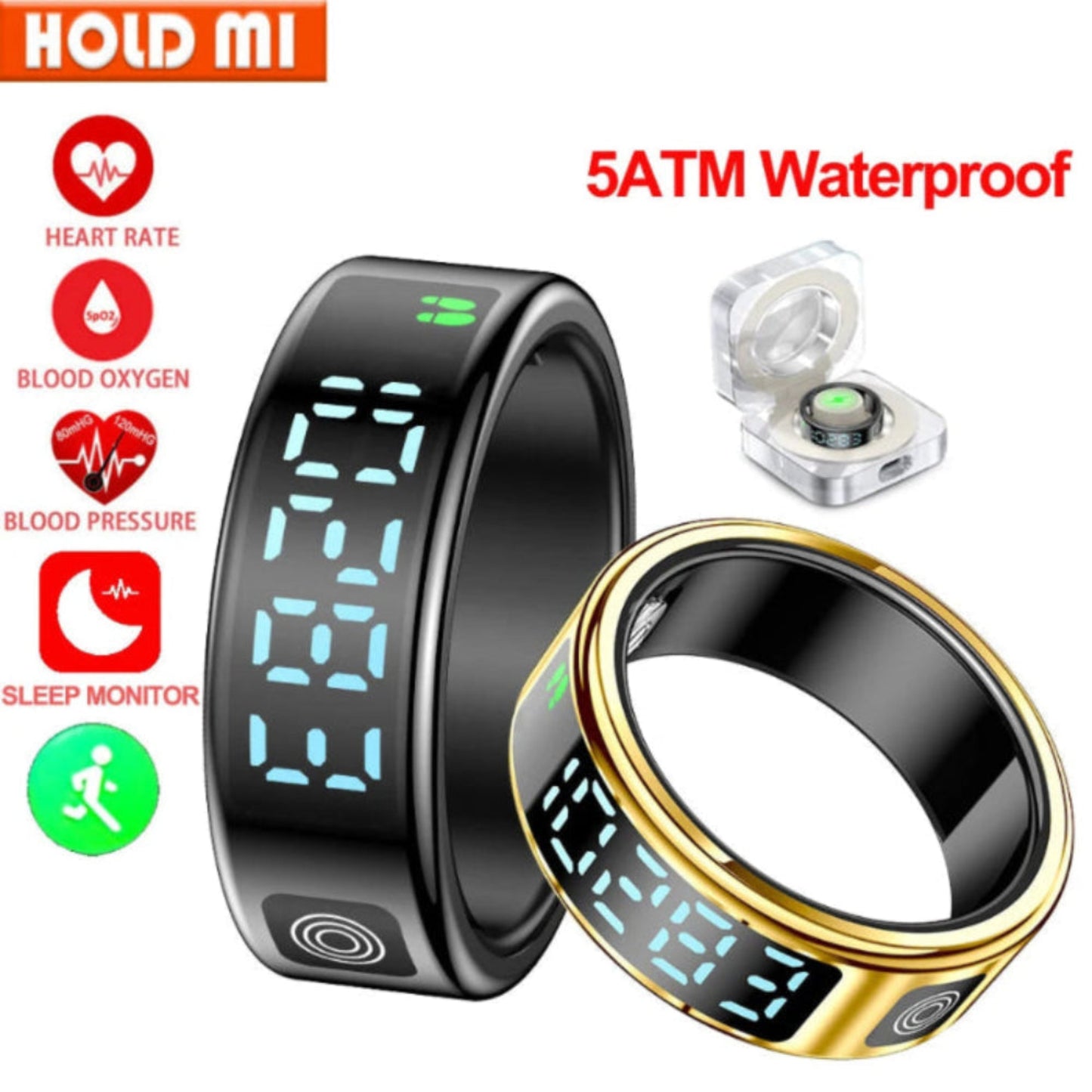 Bague connectée SR08 2025 dorée avec écran LED affichant les données de santé gadjet-maison