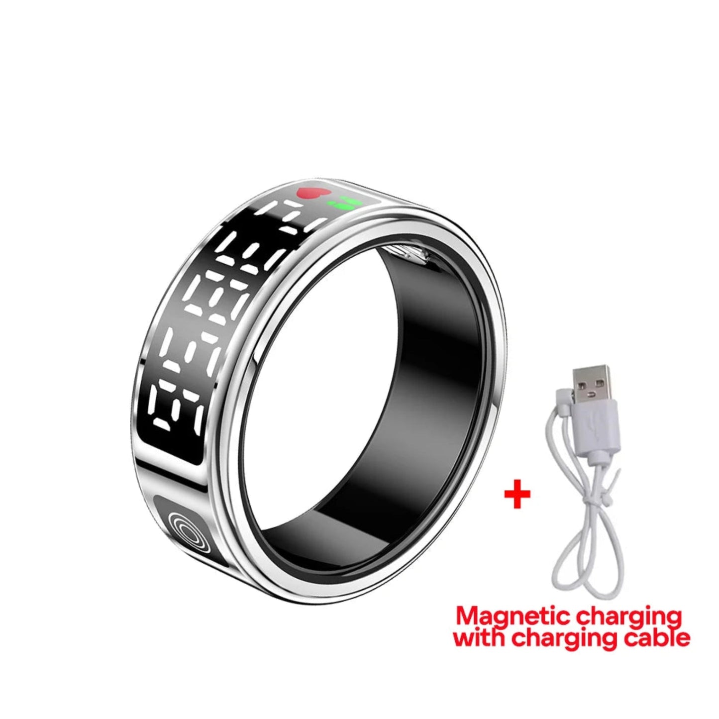 Interface utilisateur bague Argent SR08 - navigation tactile et affichage données santé Gadjet-maison