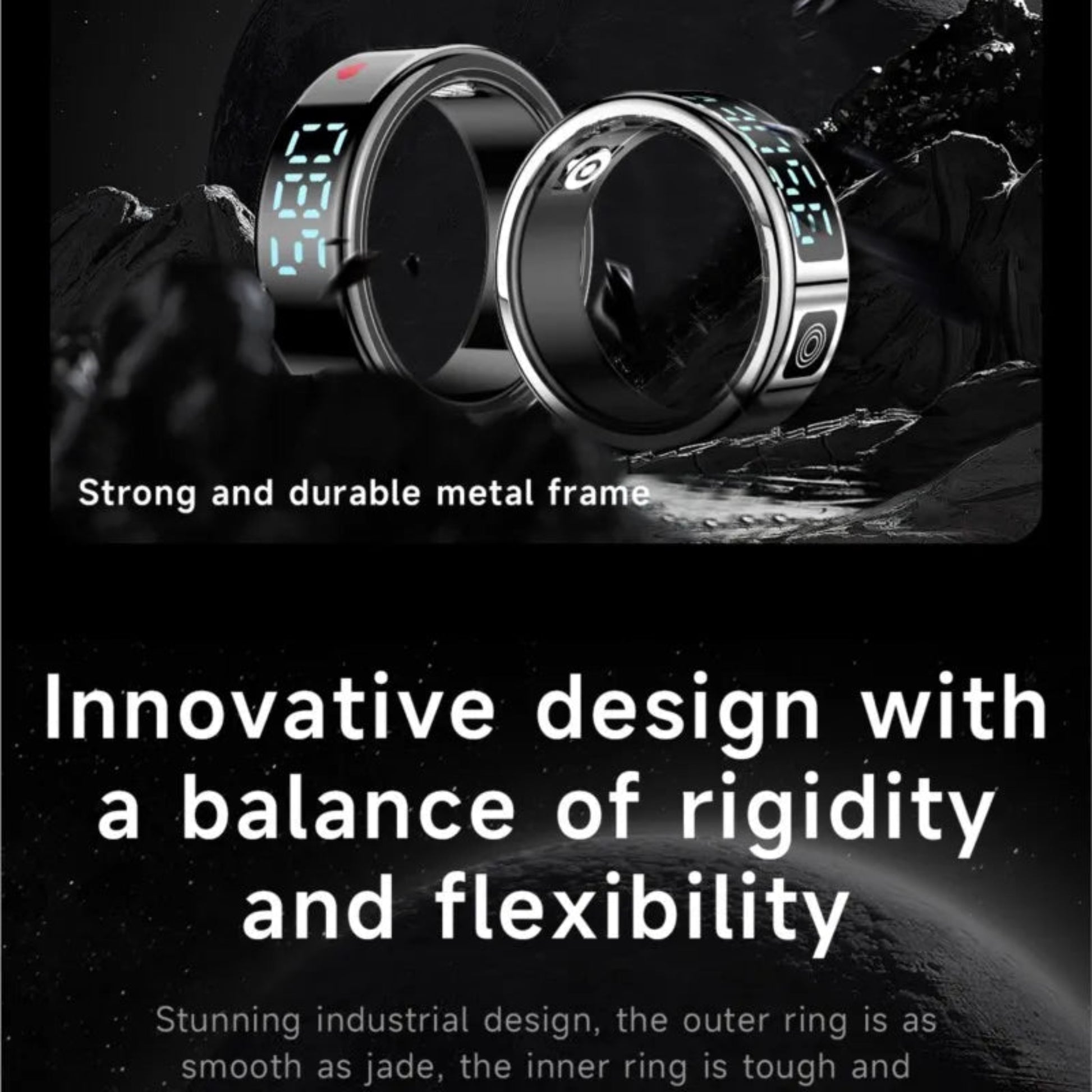 Interface écran LED de la bague SR08 montrant oxygène sanguin et rythme cardiaque Gadjet-maison