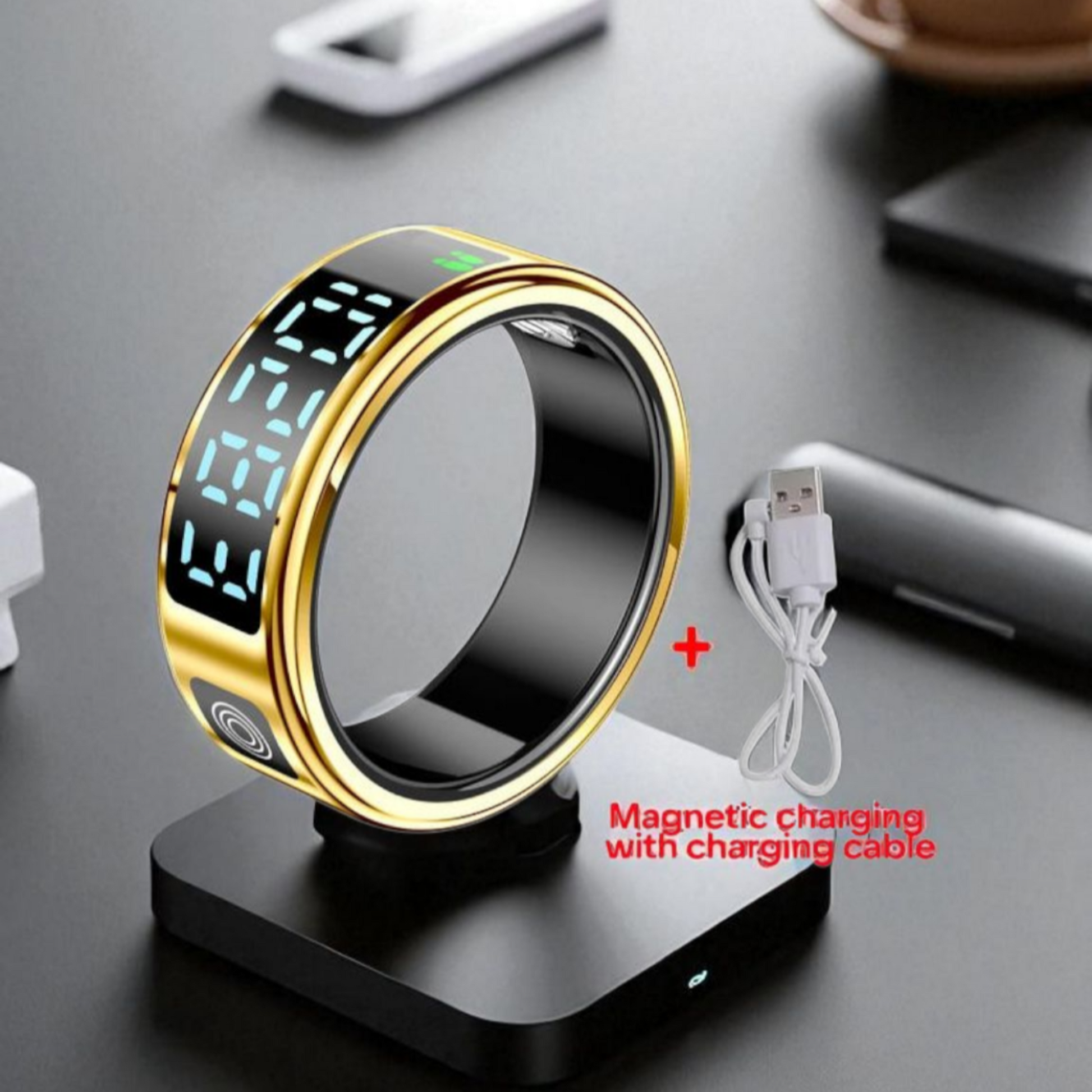 Profil élégant de la bague intelligente SR08 montrant son design fin et moderne en or gadjet-maison