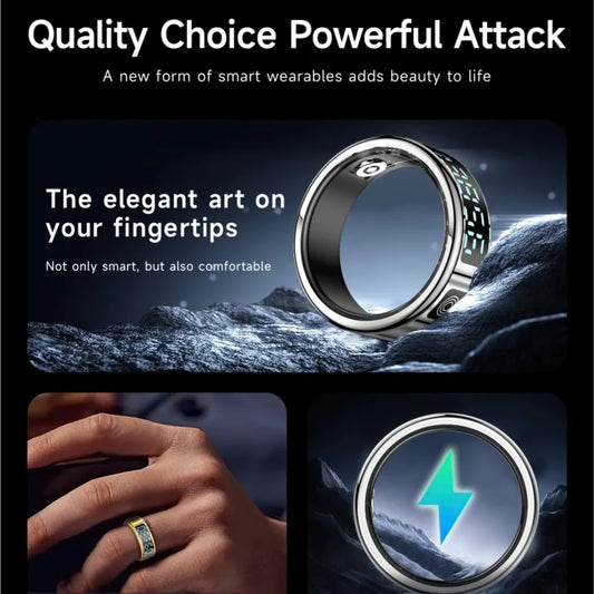 Bague connectée noire étanche 5ATM pour surveillance cardiaque et sommeil Gadjet-maiosn