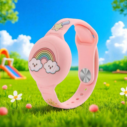 Bracelet AirTag roserés istant à l'eau en silicone souple pour enfants. Gadjet-maison