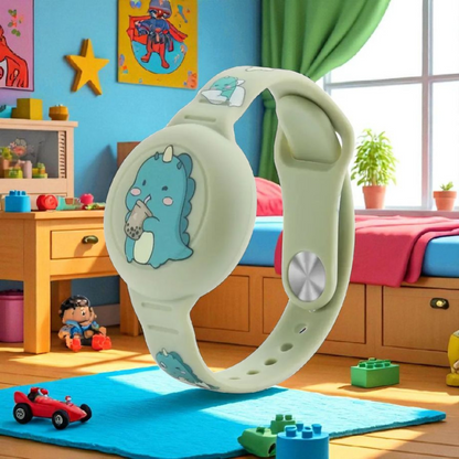 Bracelet AirTag vert résistant à l'eau en silicone souple pour enfants. Gadjet-maison