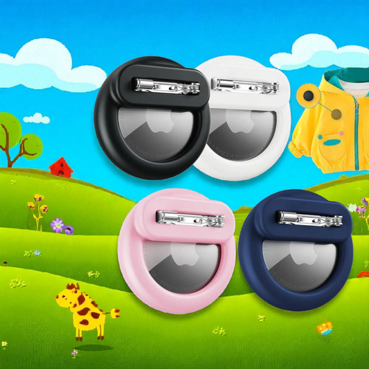 Étui AirTag silicone rose, noir, blanc, bleue avec épingles sécurité pour enfants. Gadjet-maison